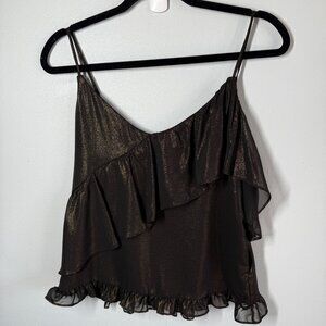 RO&DE‎ Anthropology Black/Gold Metallic Layered Tank Small V-Neck Holiday Party